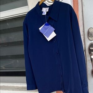 Susan Graver Deep Blue Button-Up Blouse